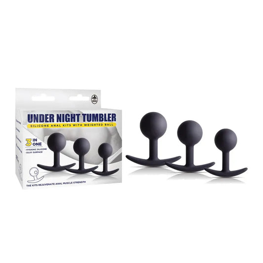 Excellent Power Under Night Tumbler - Black Butt Plugs with Weighted Balls - Set of 3 Sizes
