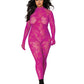 Dreamgirl Seamless Floral Knitted Fishnet Catsuit Bodystocking Azalea Size OSX