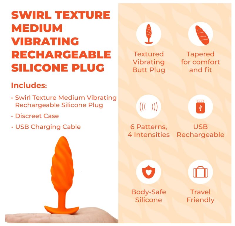 COTR | B-Vibe Swirl Textured Vibrating Plug - Orange