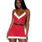 Dreamgirl Stretch Mesh Santa Chemise with Satin Elastic Belt Lipstick Red Size OS