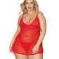 Dreamgirl Lace and Mesh Babdoll and G-string Set Lipstick Red Plus Size