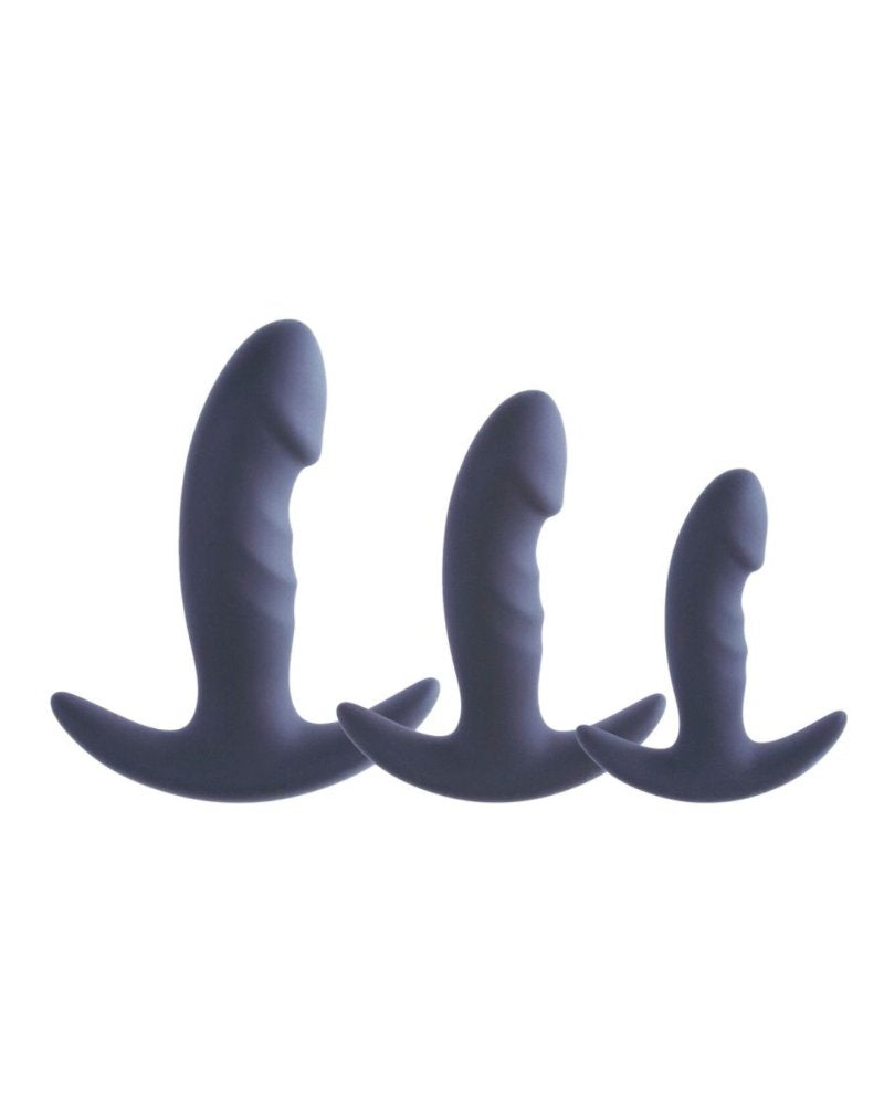 Excellent Power | Progressive Play 3 In 1 Silicone Butt Plug Kit Set With T-Bar Base In Black