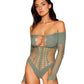 Dreamgirl Seamless Long Sleeve Teddy with Removeable Gold Halter Chain Sage Size OS
