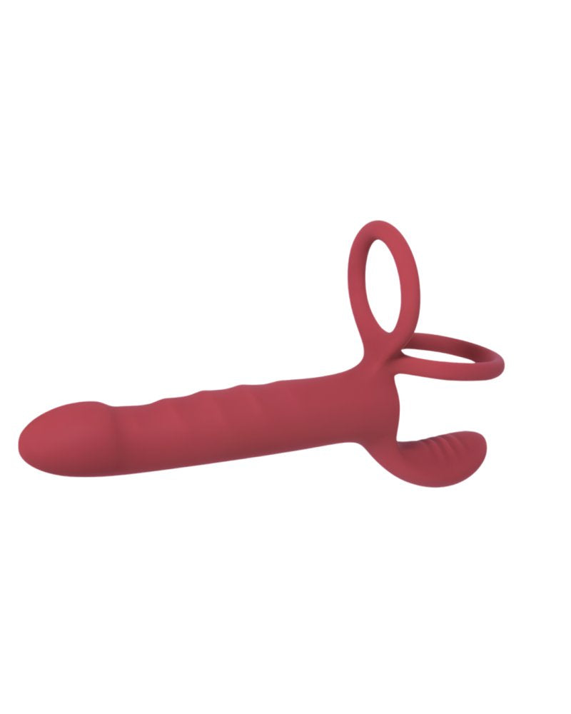 Excellent Power | Fun Rider Dual Ornament Vibrating Butt Plug with Scrotum Stimulator Red