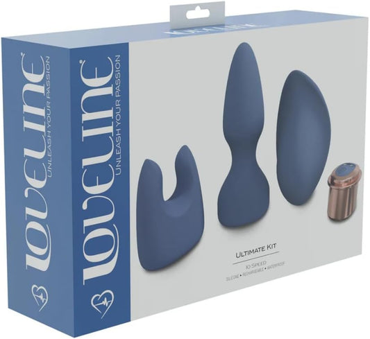 Shots Toys | LOVELINE Ultimate Kit - Interchangeable Sleeve Bullet Kit - 3 Piece Set - Blue/Grey