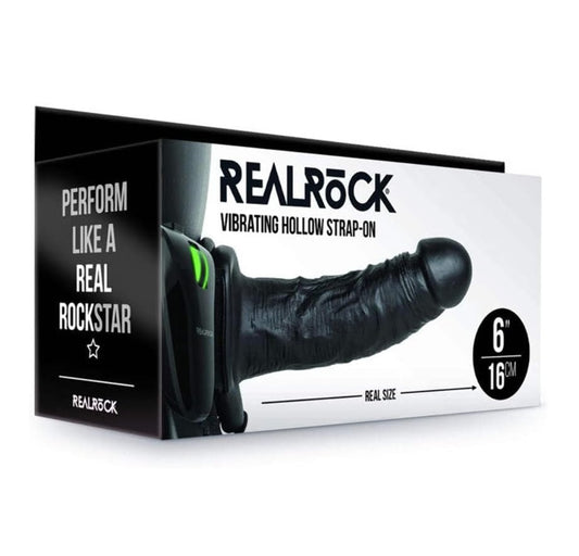 Shots Toys | REALROCK Vibrating Hollow Strap-On - 6" / 15.5cm Black