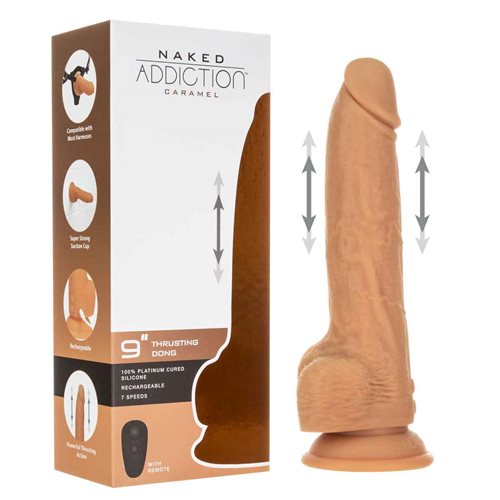Naked Addiction 9" Thrusting Dong With Remote - Caramel