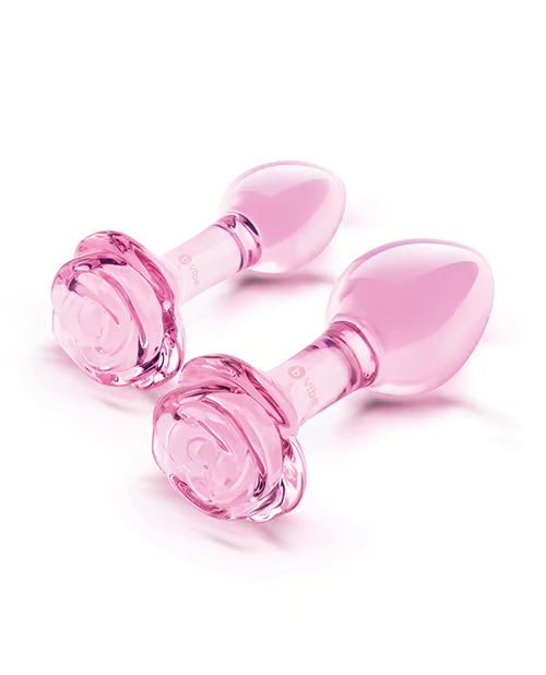 COTR | B-Vibe Pink Roses Training Set - 2 Piece Glass Butt Plug Set