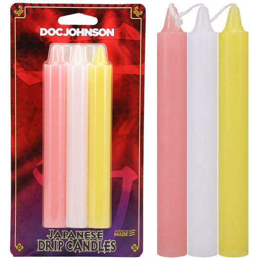 Doc Johnson Japanese Drip Candles Pink, White, Yellow - 3 Pack
