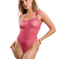 Fantasy Lingerie DOMINA One-Shoulder Rope Teddy & Cuffs - Pink Size S/M or M/L