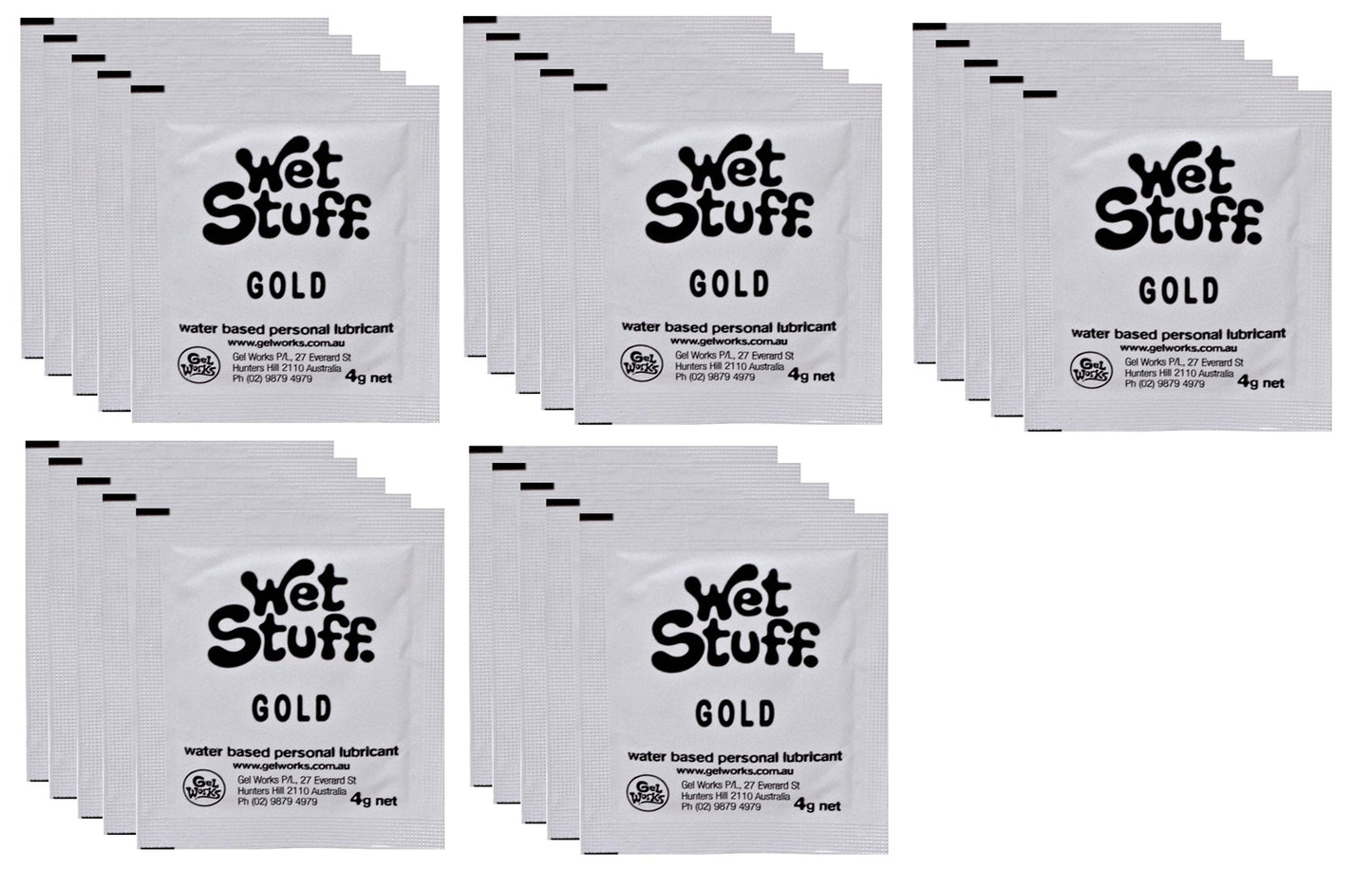 Wet Stuff Gold Water Based Lubricant Travel 4g 1/5/10/15/20/25/50/100/1000 Sachets