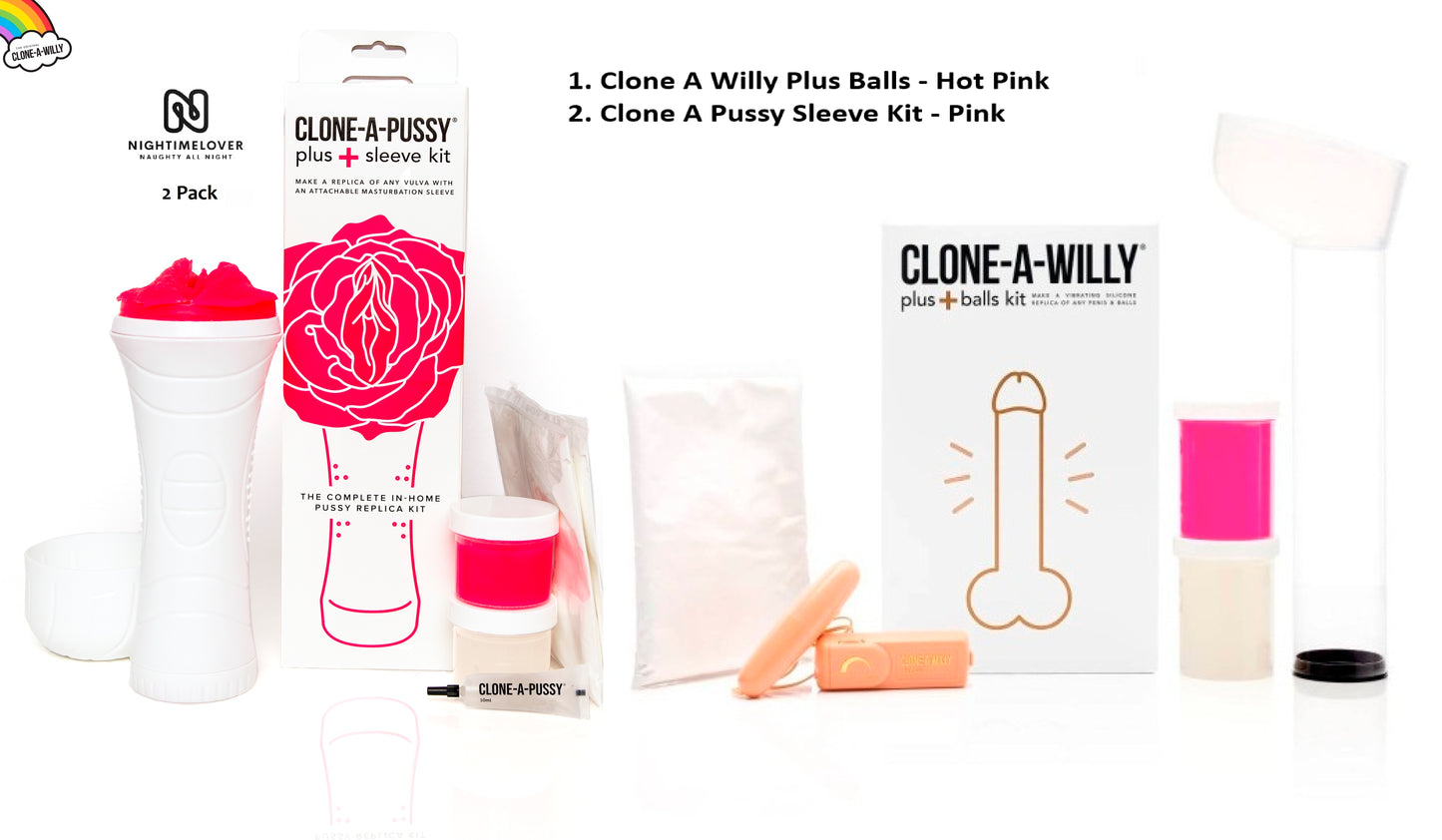 Clone a Willy Plus Balls Hot Pink + Clone a Pussy Sleeve Kit - 2 Pack