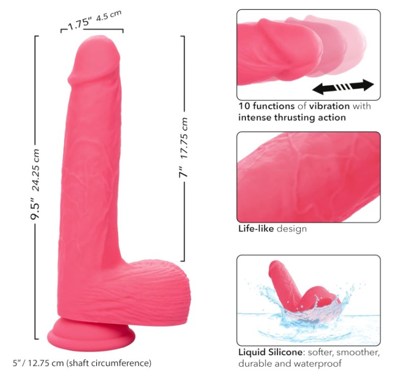CalExotics Rumbling Thrusting Silicone Studs 7"/17.75cm Vibrating Dildo - Pink