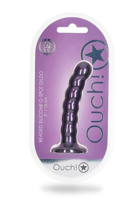 Shots Toys | OUCH! Beaded G-Spot Dildo - 5" / 13 cm - Metallic Purple