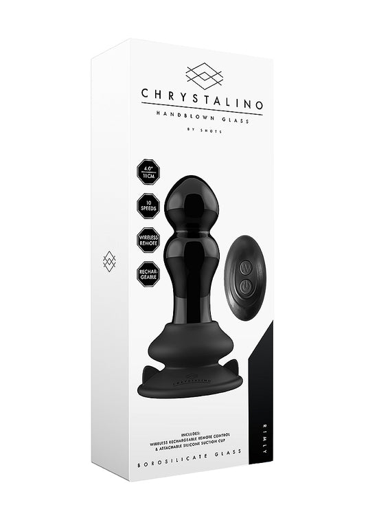 Shots Toys | Chrystalino Rimly - Glass Vibrator w Suction Cup and Remote - Black