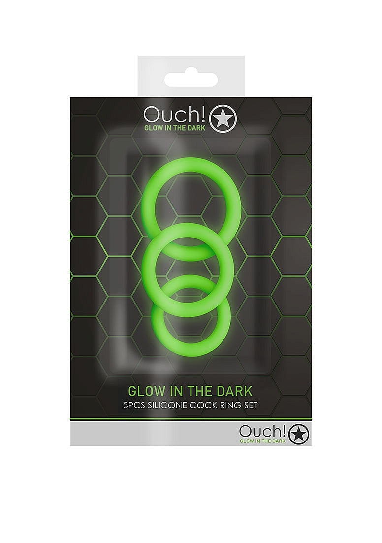 Shots Toys | OUCH! 3 Pc Cock Ring Set - Glow in the Dark