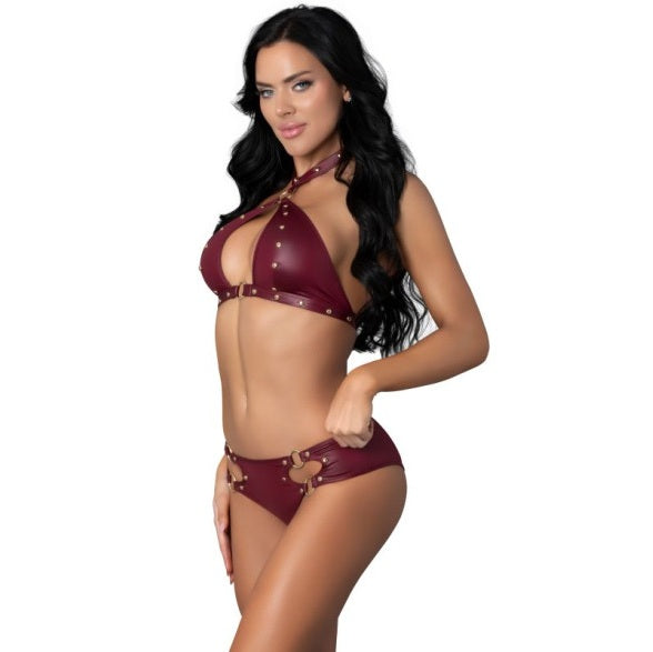 Magic Silk Exposed Juno Burgundy Jewel Two Piece Set - Size S/M or L/XL