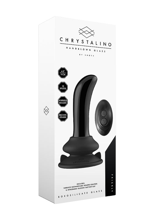 Shots Toys | Chrystalino Prickly - Glass Vibrator w Suction Cup and Remote - Black