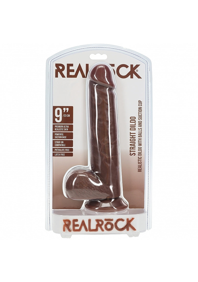 Shots Toys | REALROCK Straight Realistic Dildo with Balls - Brown 23cm (9") Dong