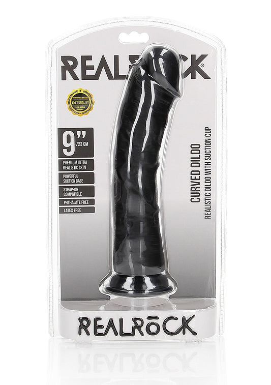 Shots Toys | REALROCK Realistic Regular Curved Dildo Black 23cm (9") Dong