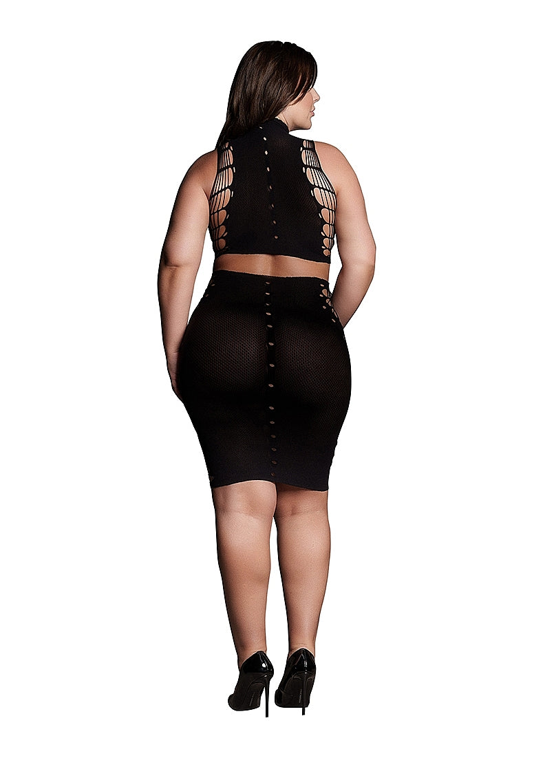 Le Desir Shade - Kala XXXVII - Two Piece with Turtleneck, Crop Top and Skirt Black Size OSX