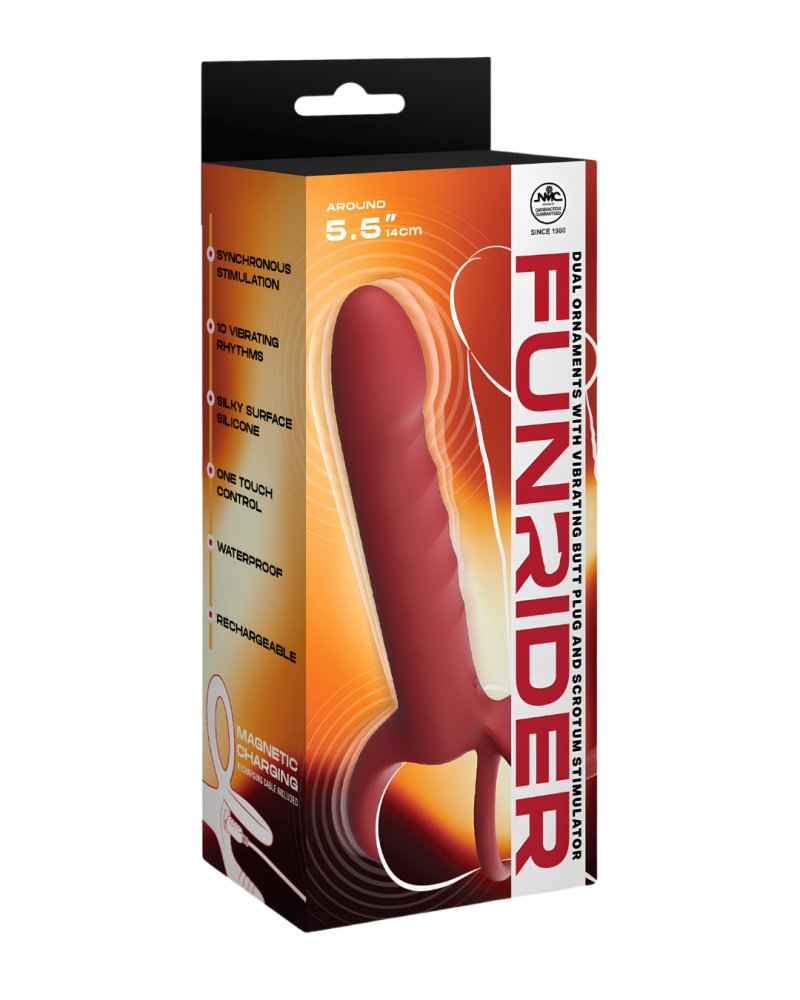 Excellent Power | Fun Rider Dual Ornament Vibrating Butt Plug with Scrotum Stimulator Red