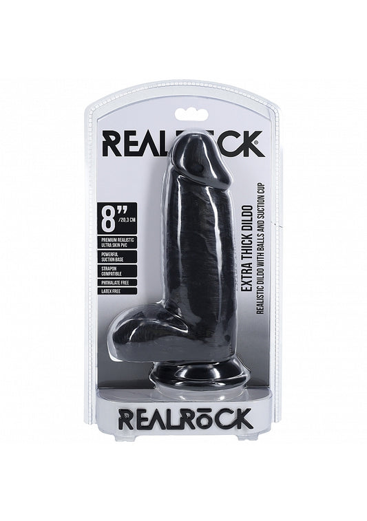 Shots Toys | REALROCK Realistic Extra Thick Dildo with Balls - 8" / 20cm - Black