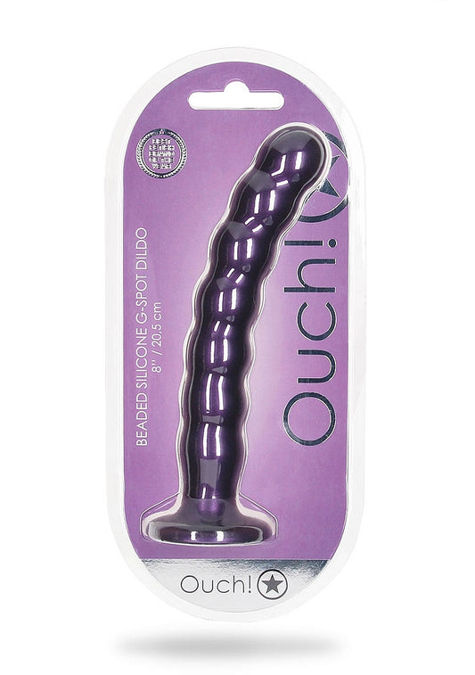 Shots Toys | OUCH! Beaded G-Spot Dildo - 8" / 20.5 cm - Metallic Purple
