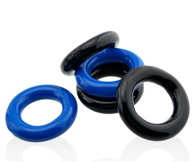 Hunkyjunk Jacker 5-stack Five-pack Tube Super-strong Cockrings Blue/Black