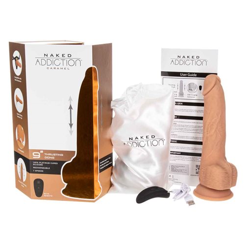 Naked Addiction 9" Thrusting Dong With Remote - Caramel