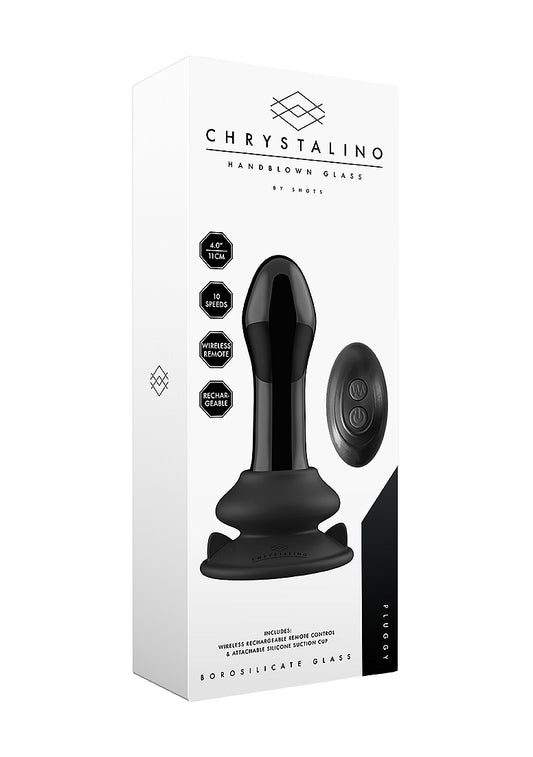 Shots Toys | Chrystalino Pluggy - Glass Vibrator w Suction Cup and Remote - Black
