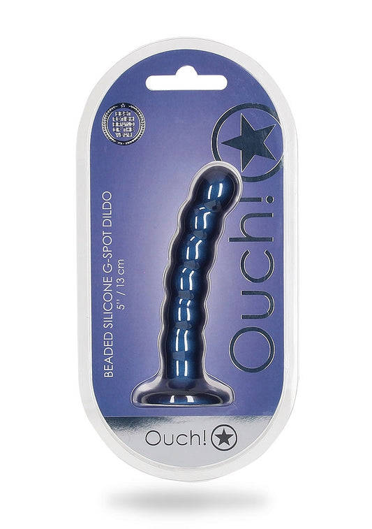 Shots Toys | OUCH! Beaded G-Spot Dildo - 5" / 13 cm - Metallic Blue
