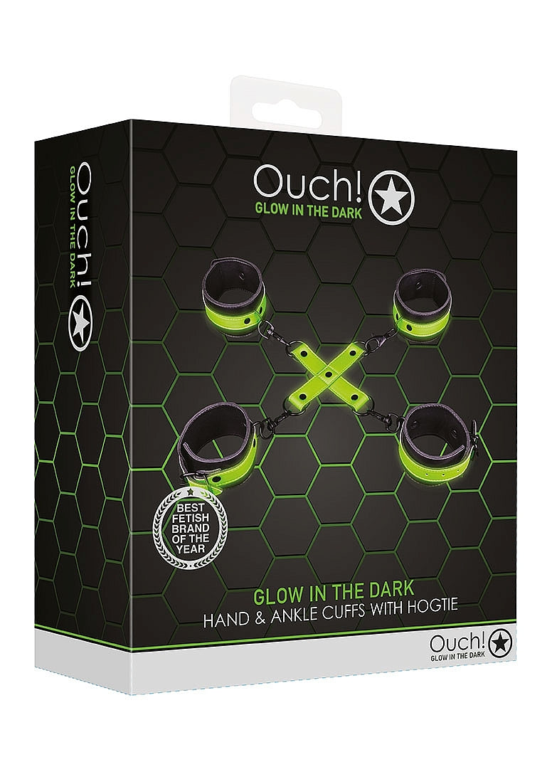 Shots Toys | OUCH! Hand & Ankle Cuffs with Hogtie - Glow in the Dark