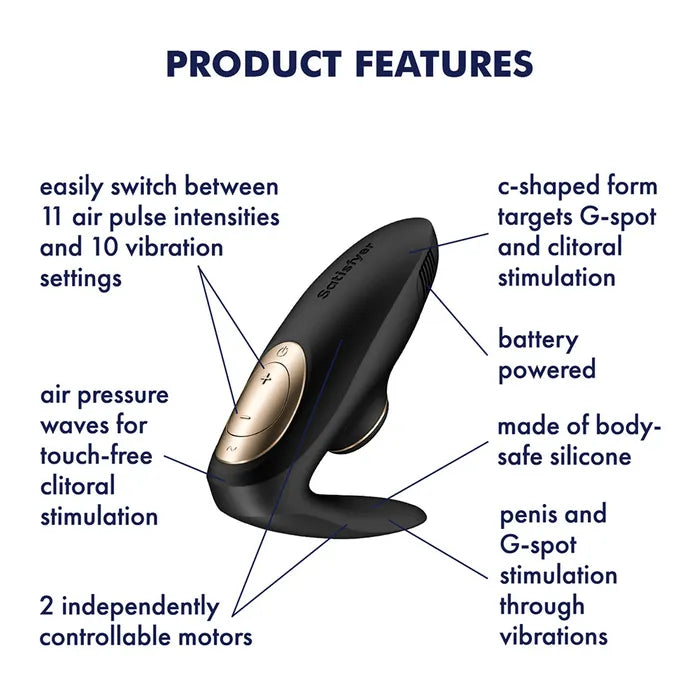 Satisfyer Pro 4 Couples - Battery Series - U-Shaped Couples Vibe with Air Pulsation - Black