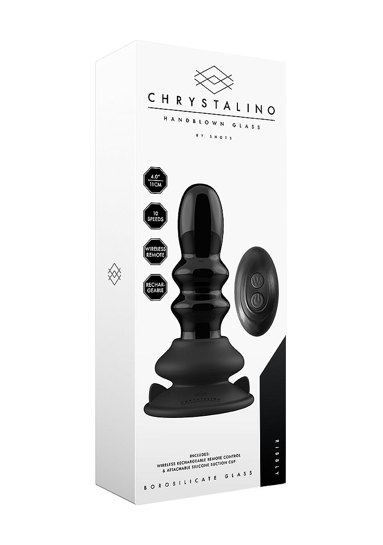 Shots Toys | Ribbly - Glass Vibrator With Suction Cup and Remote - Black