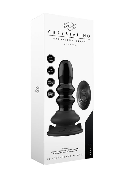 Shots Toys | Chrystalino Ribbly - Glass Vibrator w Suction Cup and Remote - Black