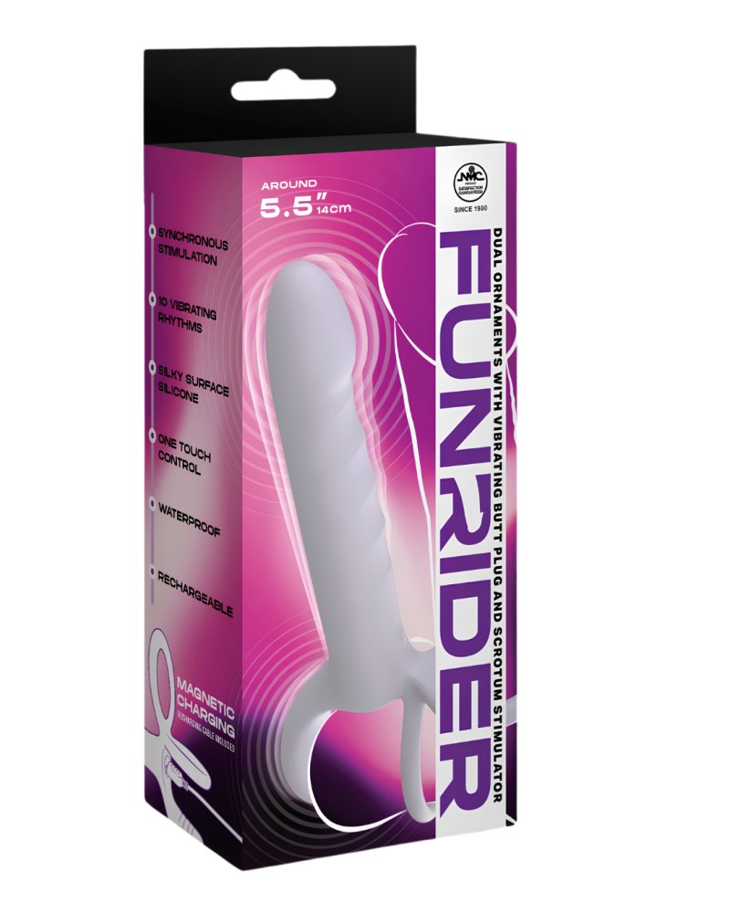 Excellent Power | Fun Rider Dual Ornament Vibrating Butt Plug with Scrotum Stimulator White