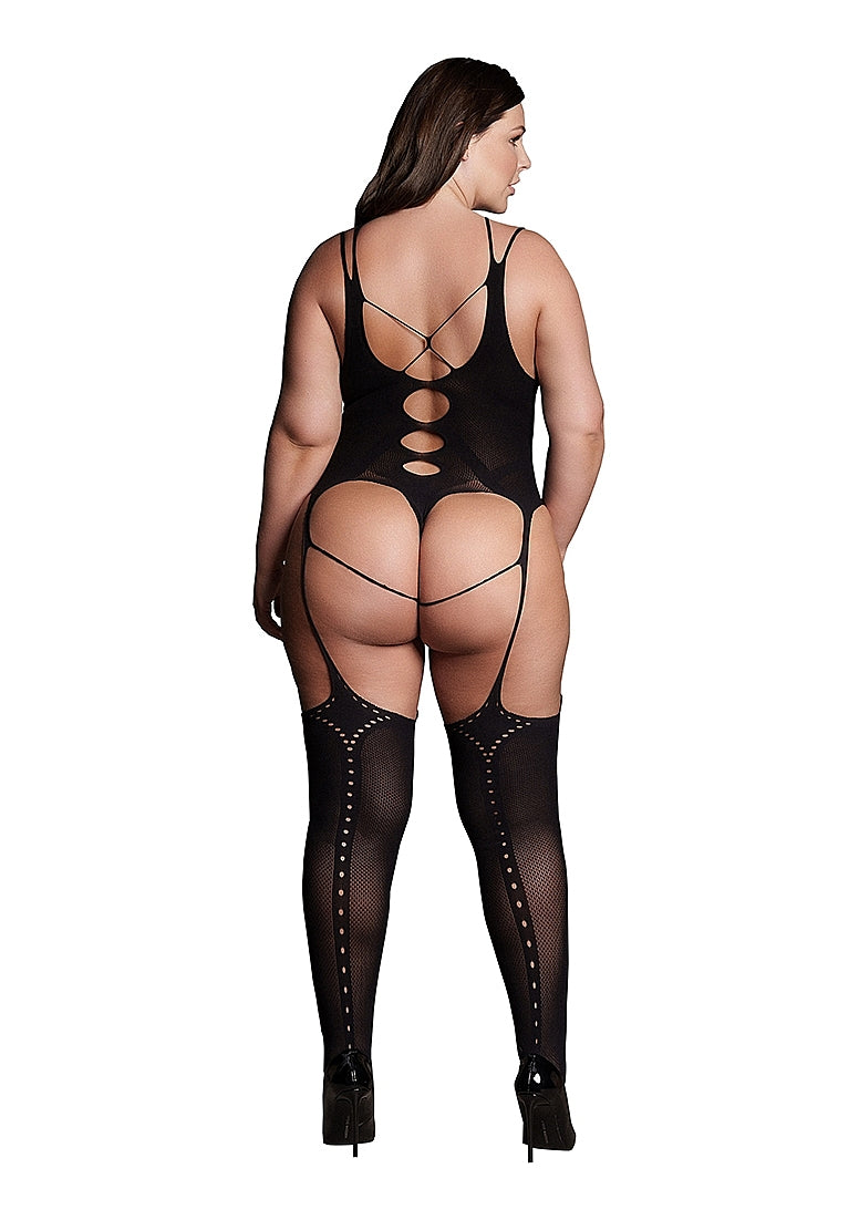 Le Desir Shade - Elara VII - Bodystocking with Open Cups Black Size OSX