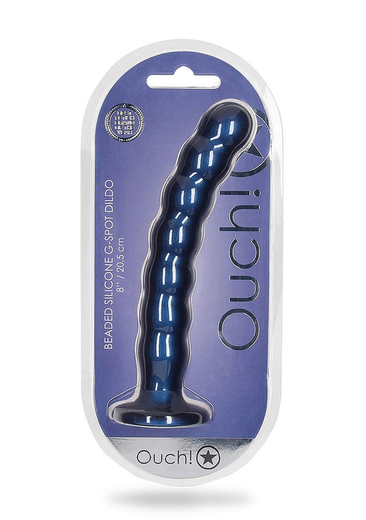 Shots Toys | OUCH! Beaded G-Spot Dildo - 8" / 20.5 cm - Metallic Blue