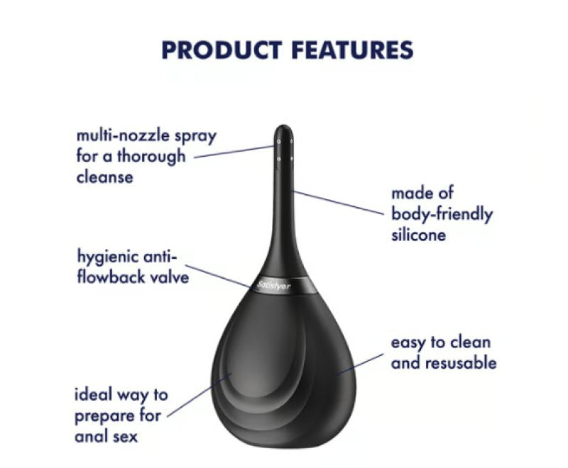 Satisfyer Clean & Play Intimate Shower Anal Douche - Black