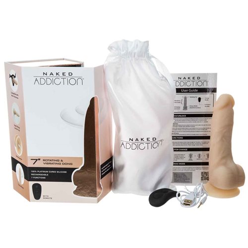 Naked Addiction 7" Rotating & Vibrating Dildo with Remote Control - Flesh