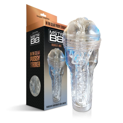 Global Novelties | Happy Ending MSTR B8 In the Clear Pussy Stroker, Squeeze Box Canister