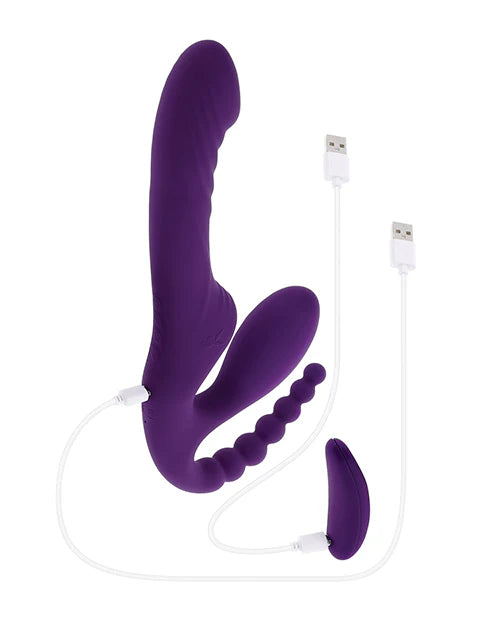 Playboy Pleasure HUG IT OUT Strapless Strap-On Triple Vibrator w Remote