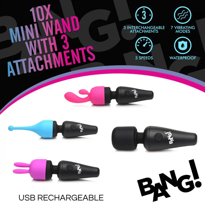 XR Brands | Bang! Bang10X Mini Wand w/ 3 Attachments