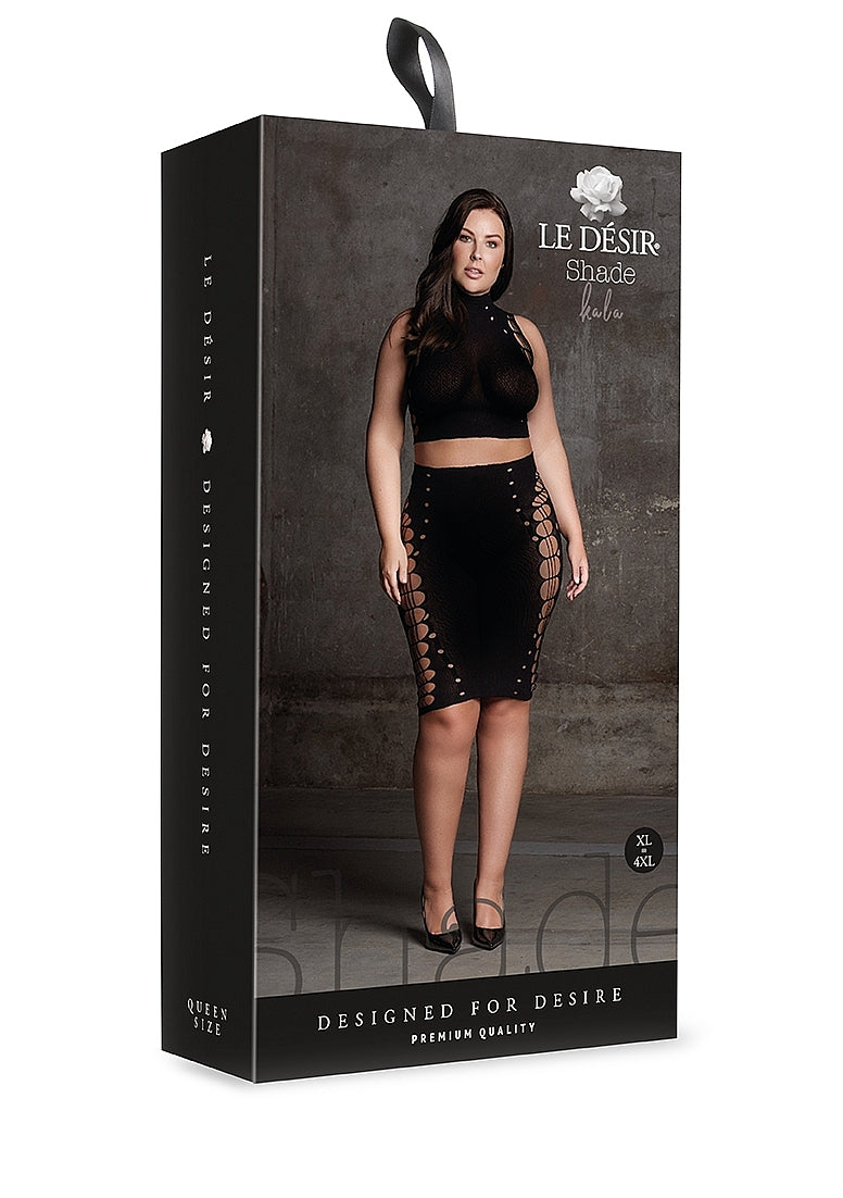 Le Desir Shade - Kala XXXVII - Two Piece with Turtleneck, Crop Top and Skirt Black Size OSX