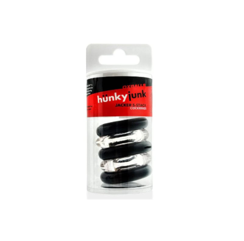 Hunkyjunk Jacker 5-stack Five-pack Tube Super-strong Cockrings Clear/Black