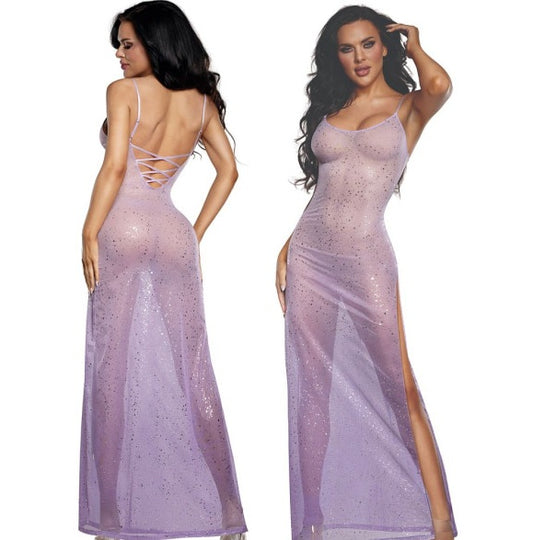 Dreamgirl Ombre Glitter Mesh Gown Lilac Size S/M or L/XL