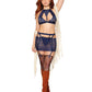 Dreamgirl Geo Lace and Mesh Bralette, Garter Skirt, and G-string Set Hydrangea Size OS