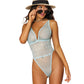 Dreamgirl Fishnet And Stretch Lace Teddy With Ruffled Lace Elastic Trims Mint Size OS