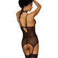Dreamgirl Diamond Mesh Garter Slip with Sequined Lace Accents Black Size OS